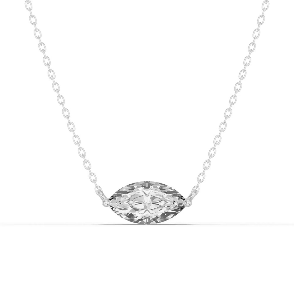 360 degree view of Marquise Lab Diamond East-West Solitaire Silver Necklace