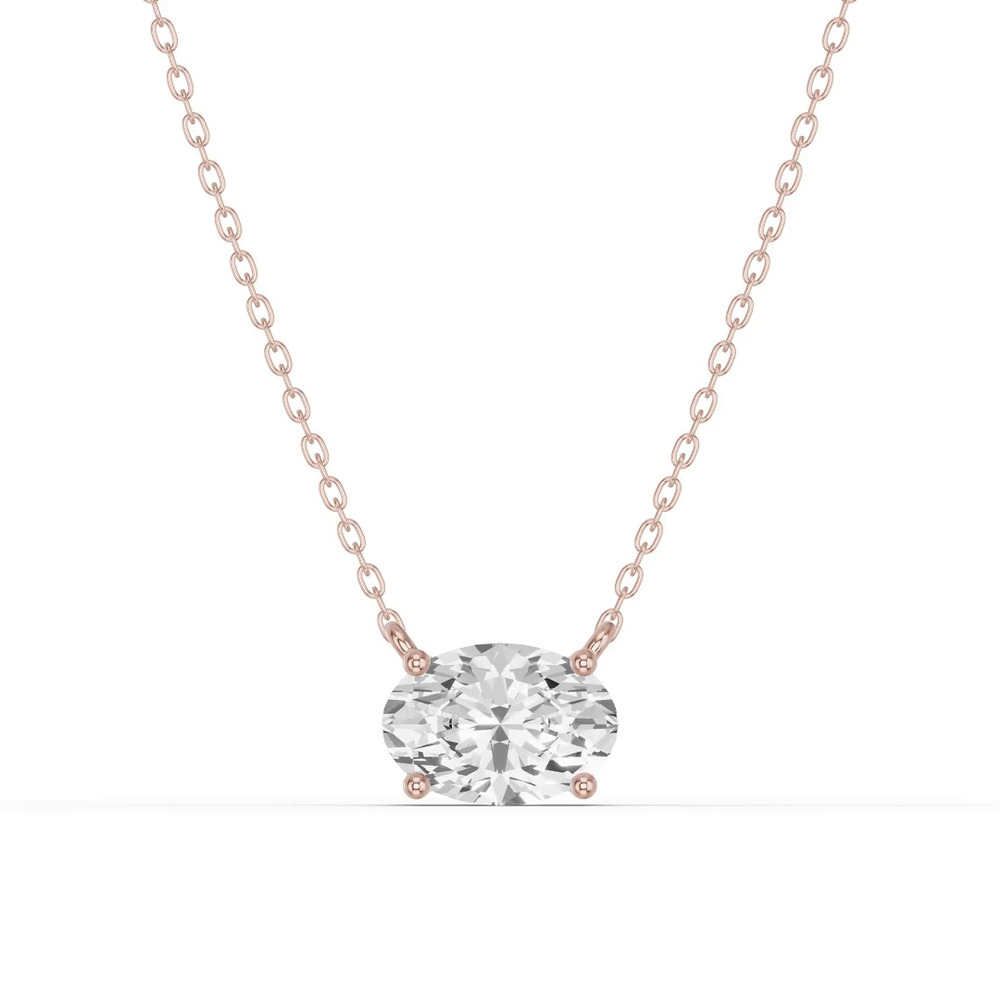 360 degree view of Oval Lab Diamond East-West Solitaire Necklace