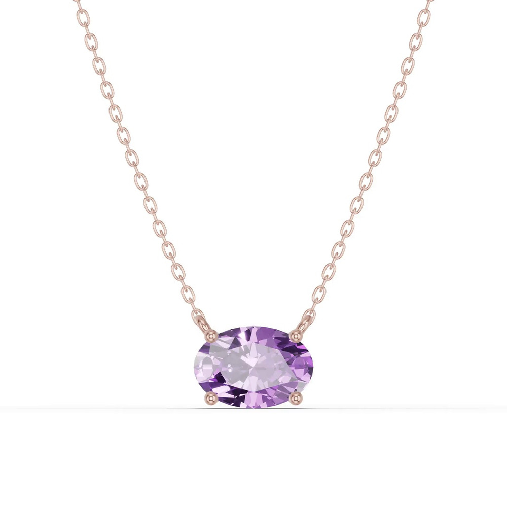 360 degree view of Oval Amethyst East-West Solitaire Necklace