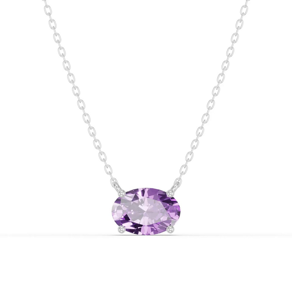 360 degree view of Oval Amethyst East-West Solitaire Necklace