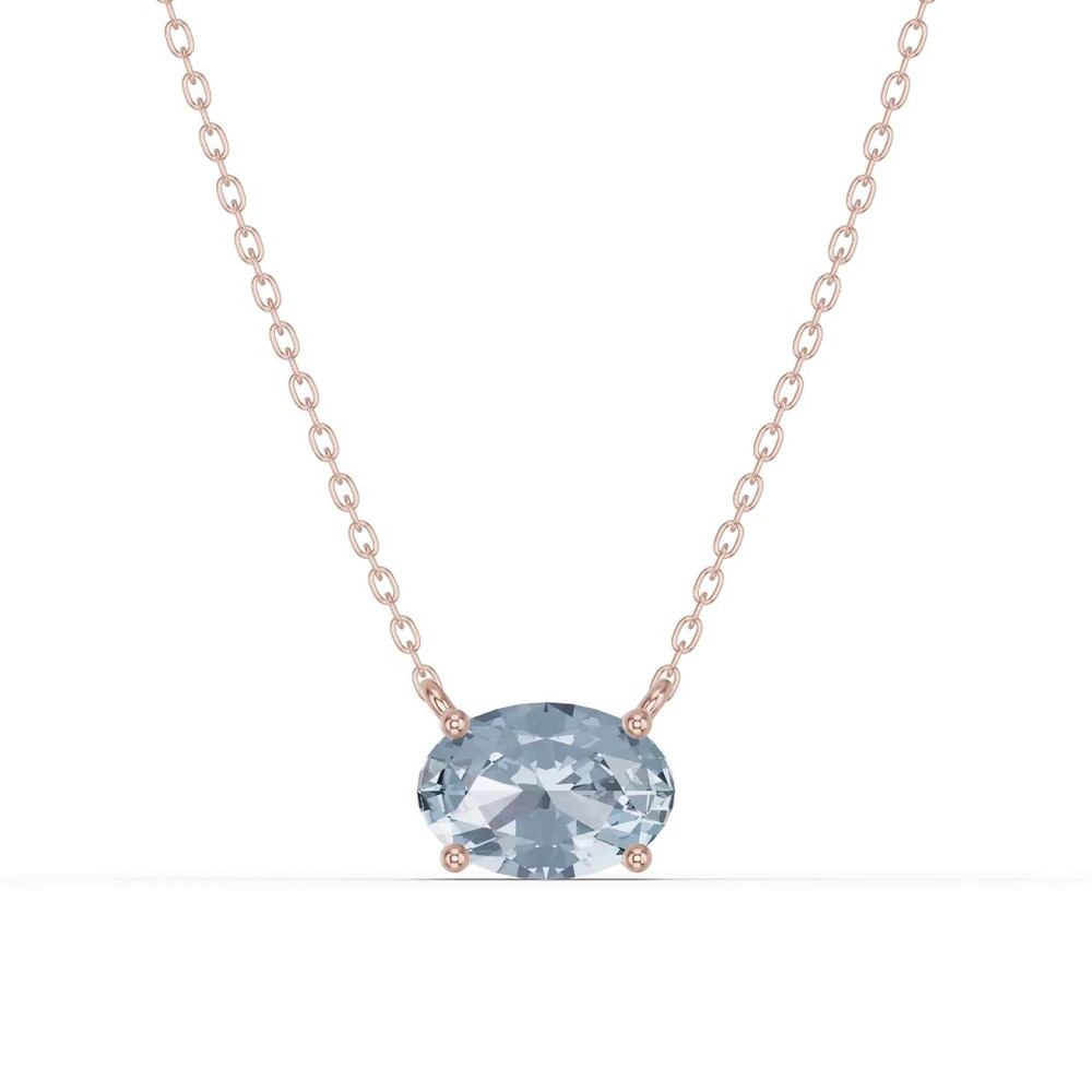 360 degree view of Oval Aquamarine East-West Solitaire Necklace