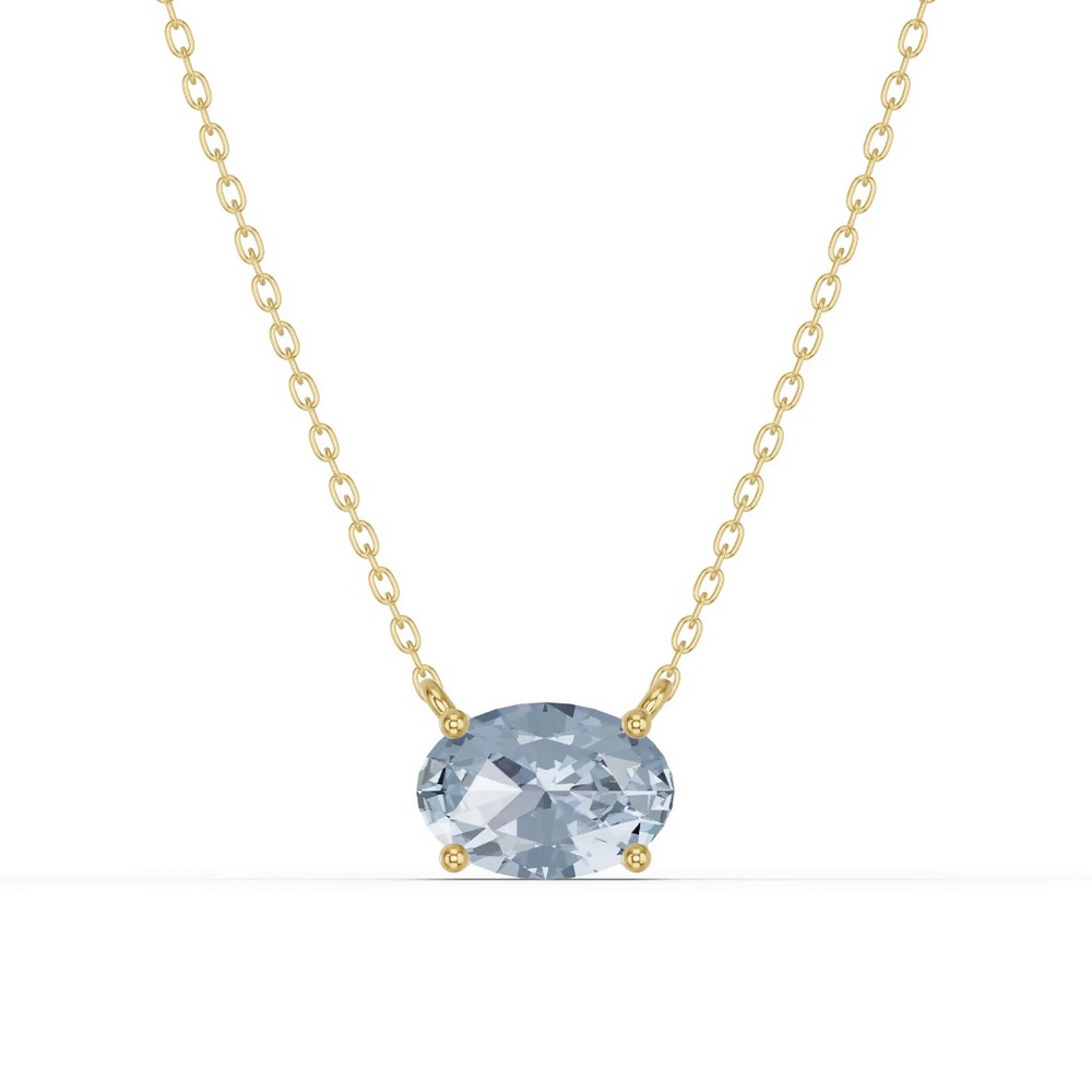 360 degree view of Oval Aquamarine East-West Solitaire Necklace