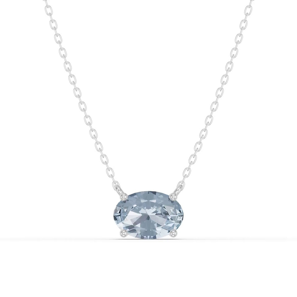 360 degree view of Oval Aquamarine East-West Solitaire Silver Necklace