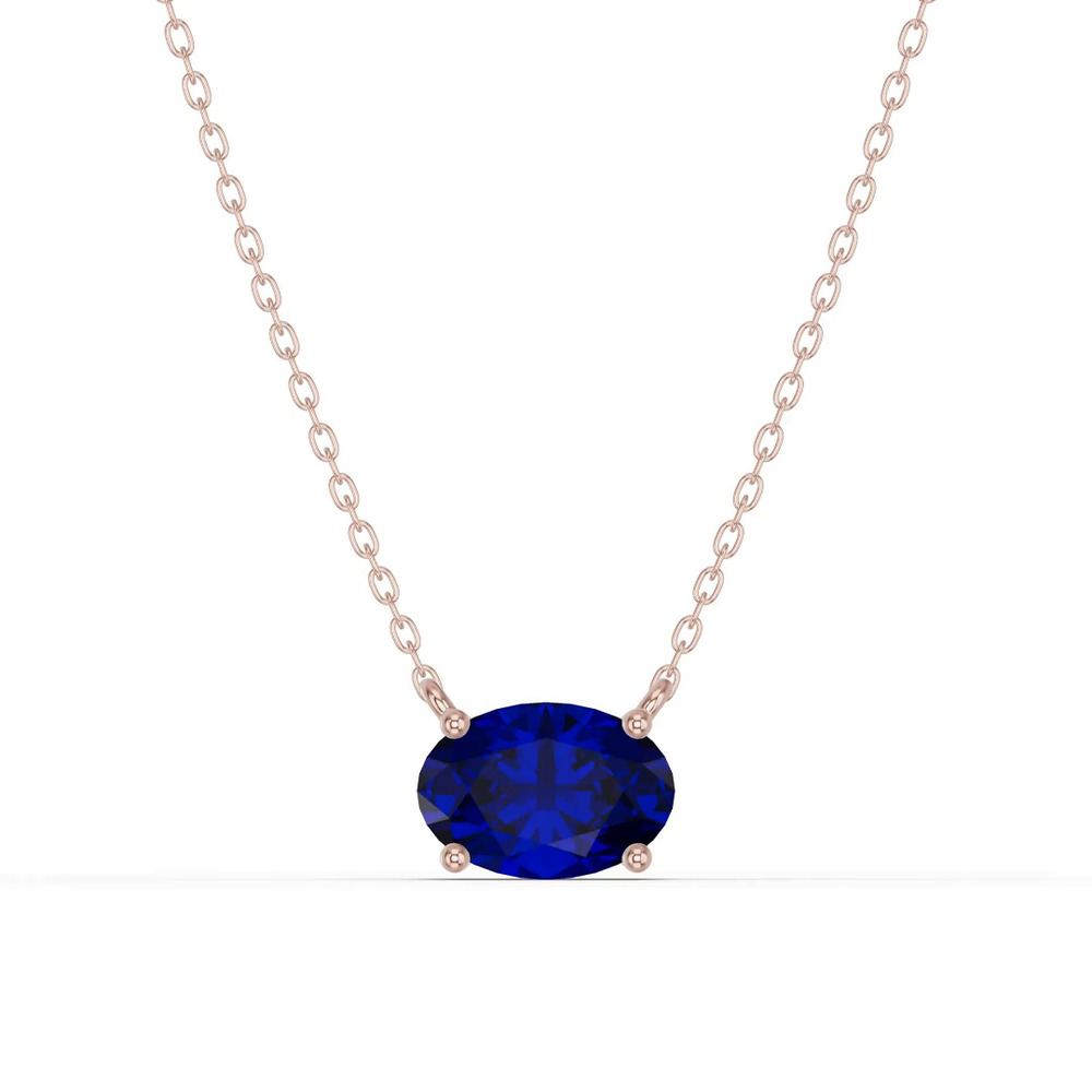 360 degree view of Oval Sapphire East-West Solitaire Necklace