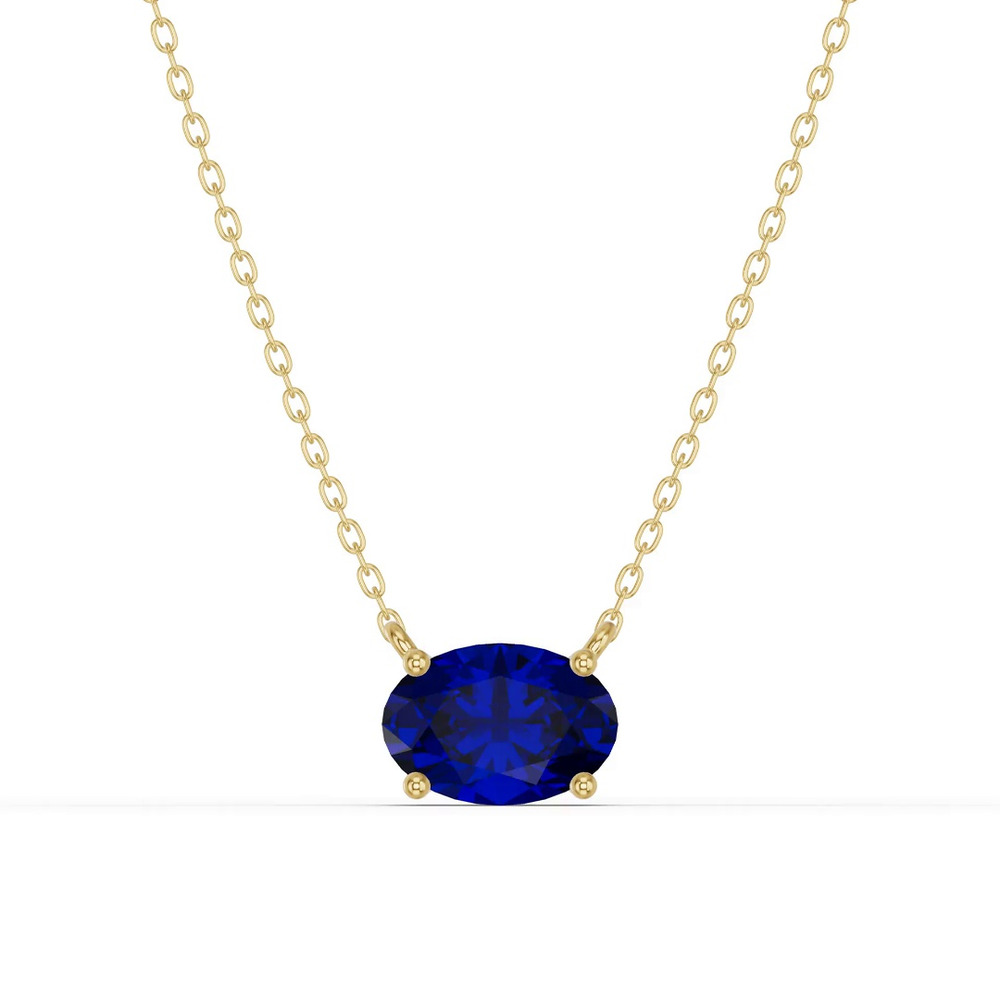 360 degree view of Oval Sapphire East-West Solitaire Necklace