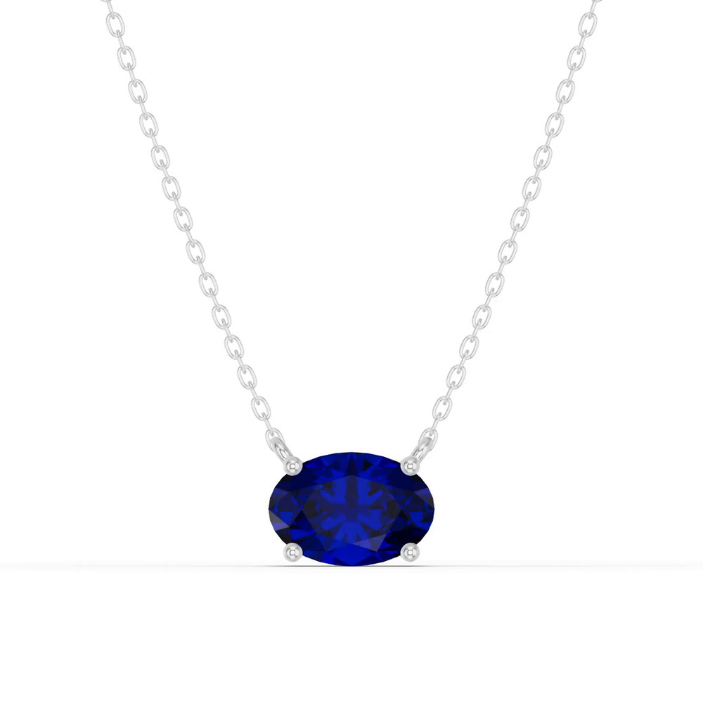 360 degree view of Oval Sapphire East-West Solitaire Silver Necklace