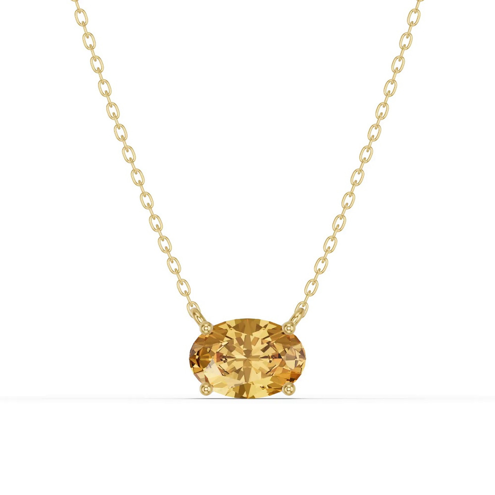 360 degree view of Oval Citrine East-West Solitaire Necklace