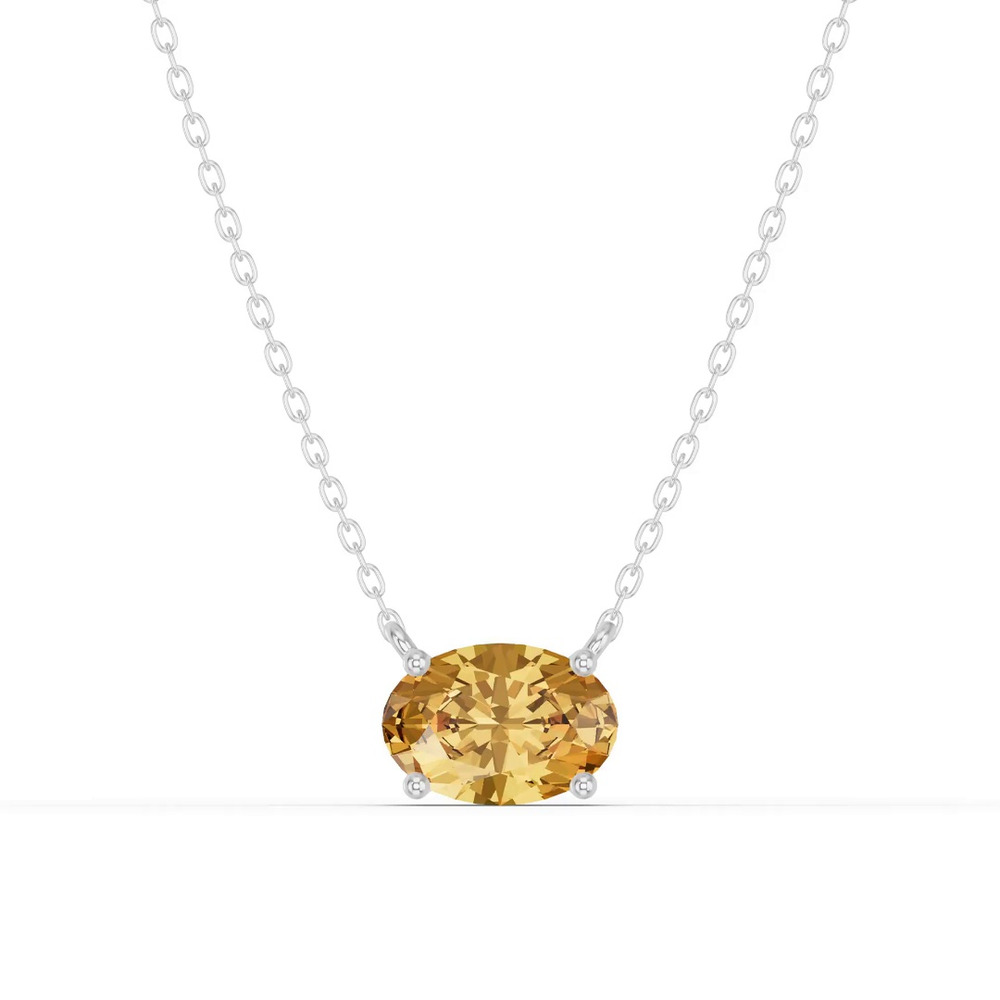 360 degree view of Oval Citrine East-West Solitaire Silver Necklace
