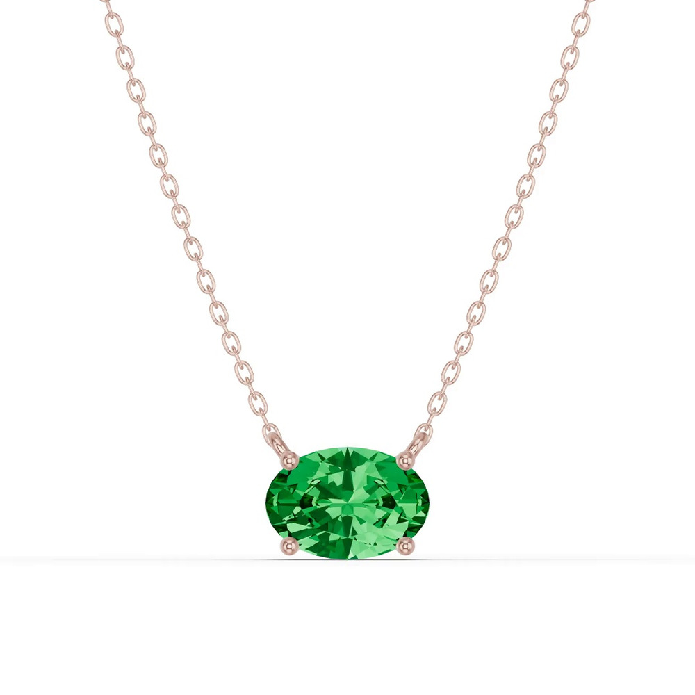 360 degree view of Oval Emerald East-West Solitaire Necklace