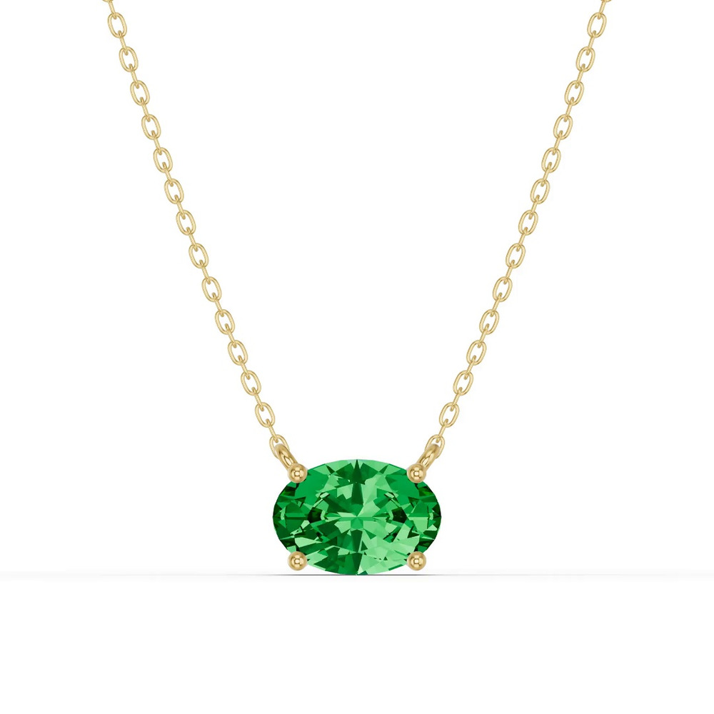 360 degree view of Oval Emerald East-West Solitaire Necklace