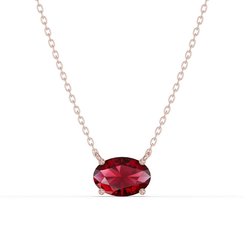 360 degree view of Oval Garnet East-West Solitaire Necklace