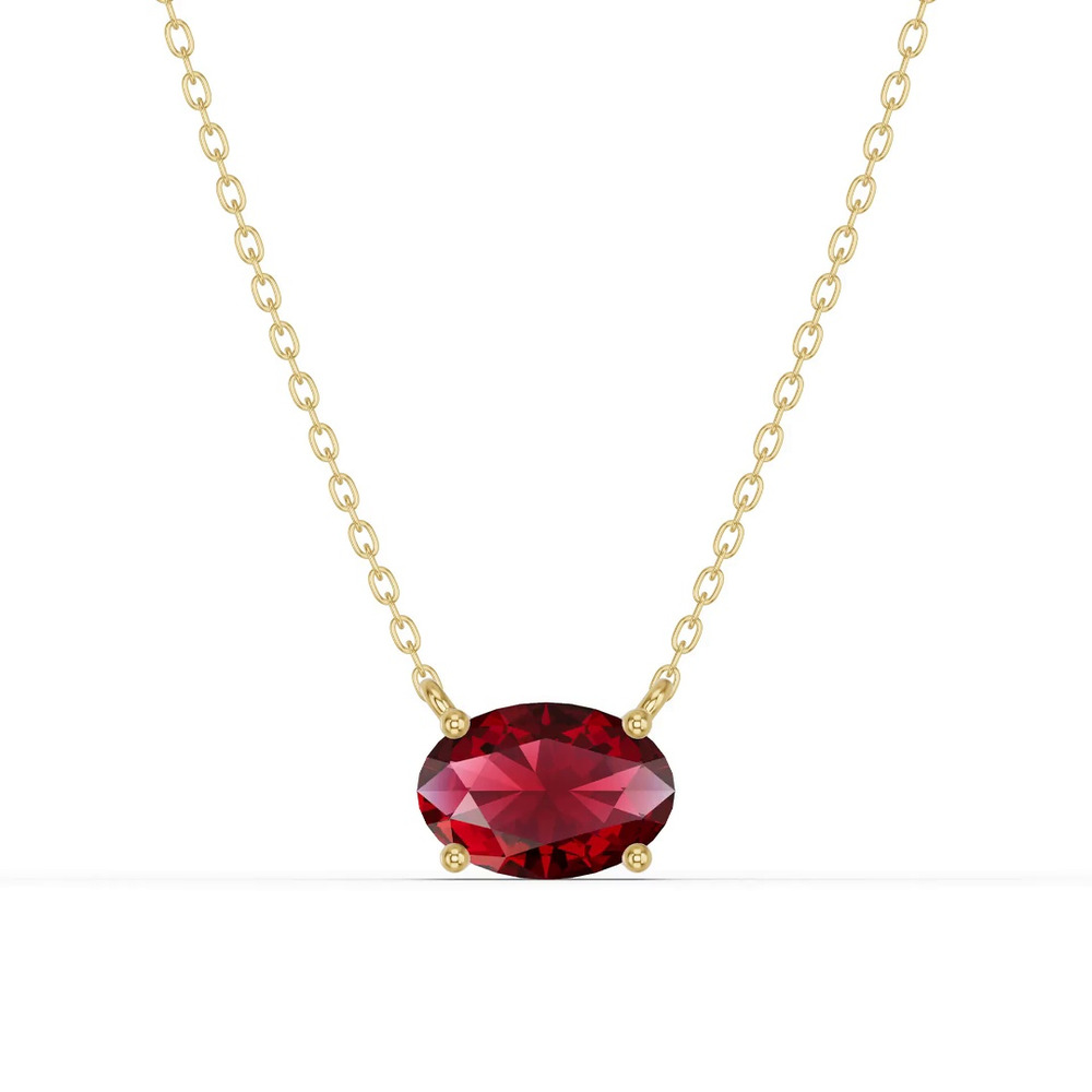360 degree view of Oval Garnet East-West Solitaire Necklace