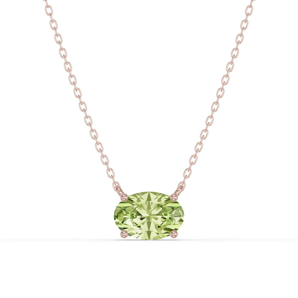 360 degree view of Oval Peridot East-West Solitaire Necklace