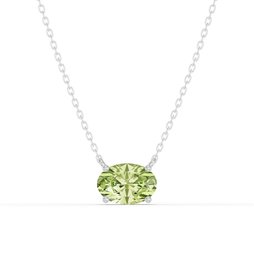 360 degree view of Oval Peridot East-West Solitaire Silver Necklace