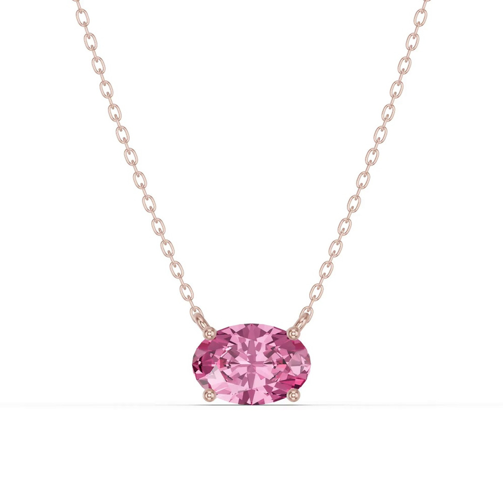 360 degree view of Oval Pink Tourmaline East-West Solitaire Necklace