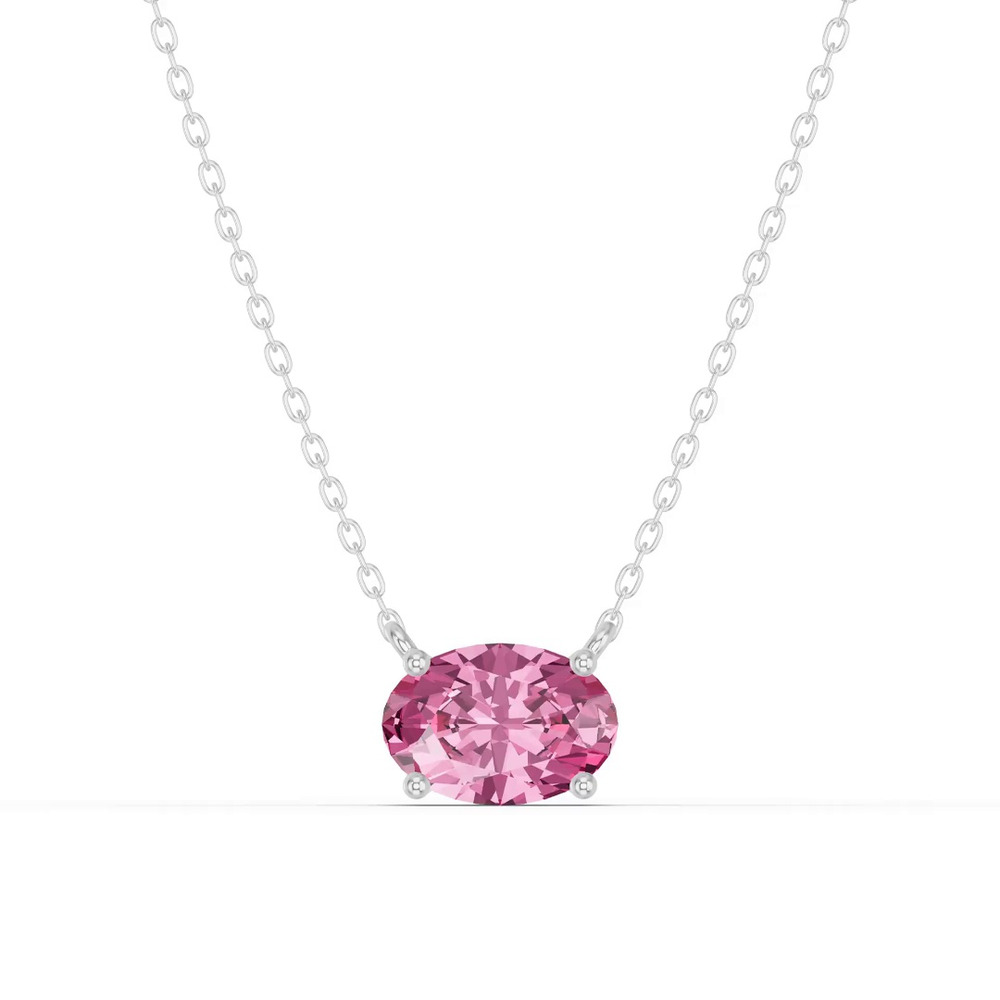 360 degree view of Oval Pink Tourmaline East-West Solitaire Necklace