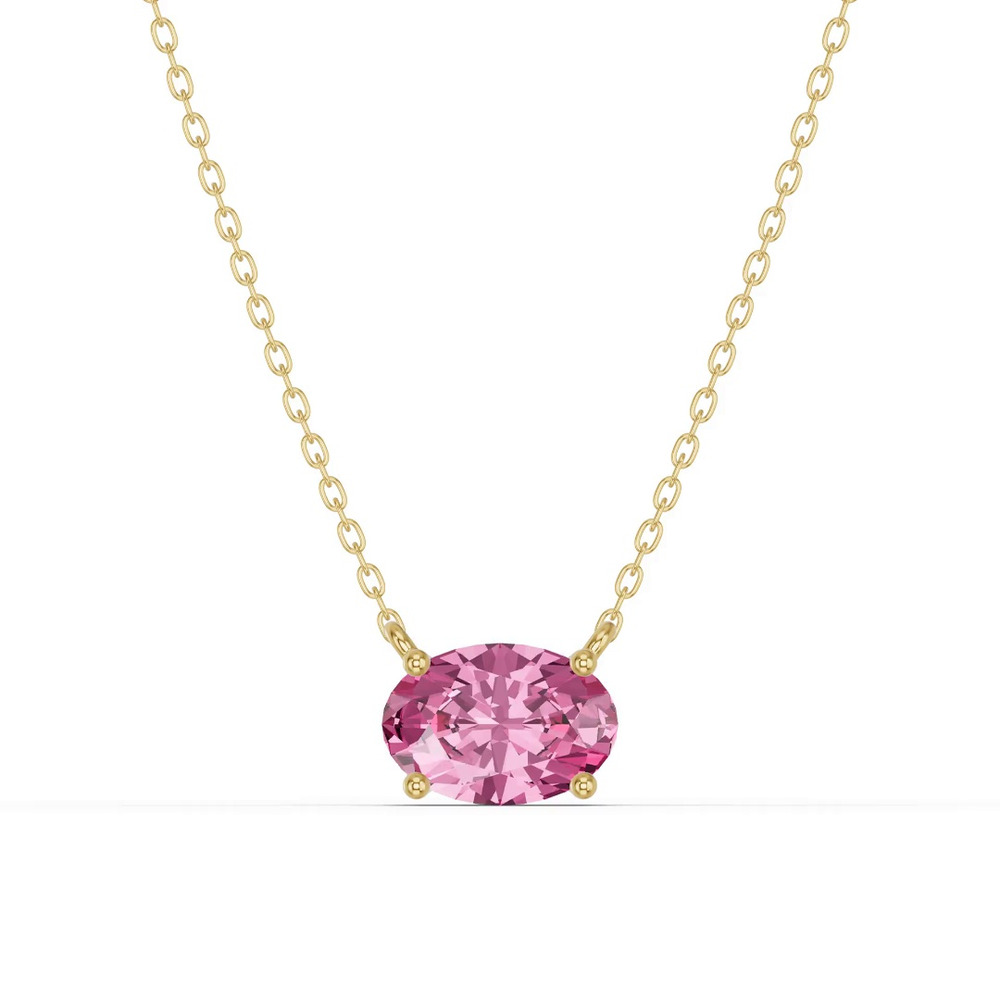 360 degree view of Oval Pink Tourmaline East-West Solitaire Necklace