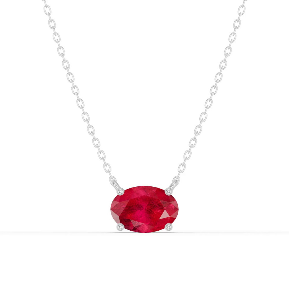 360 degree view of Oval Ruby East-West Solitaire Silver Necklace