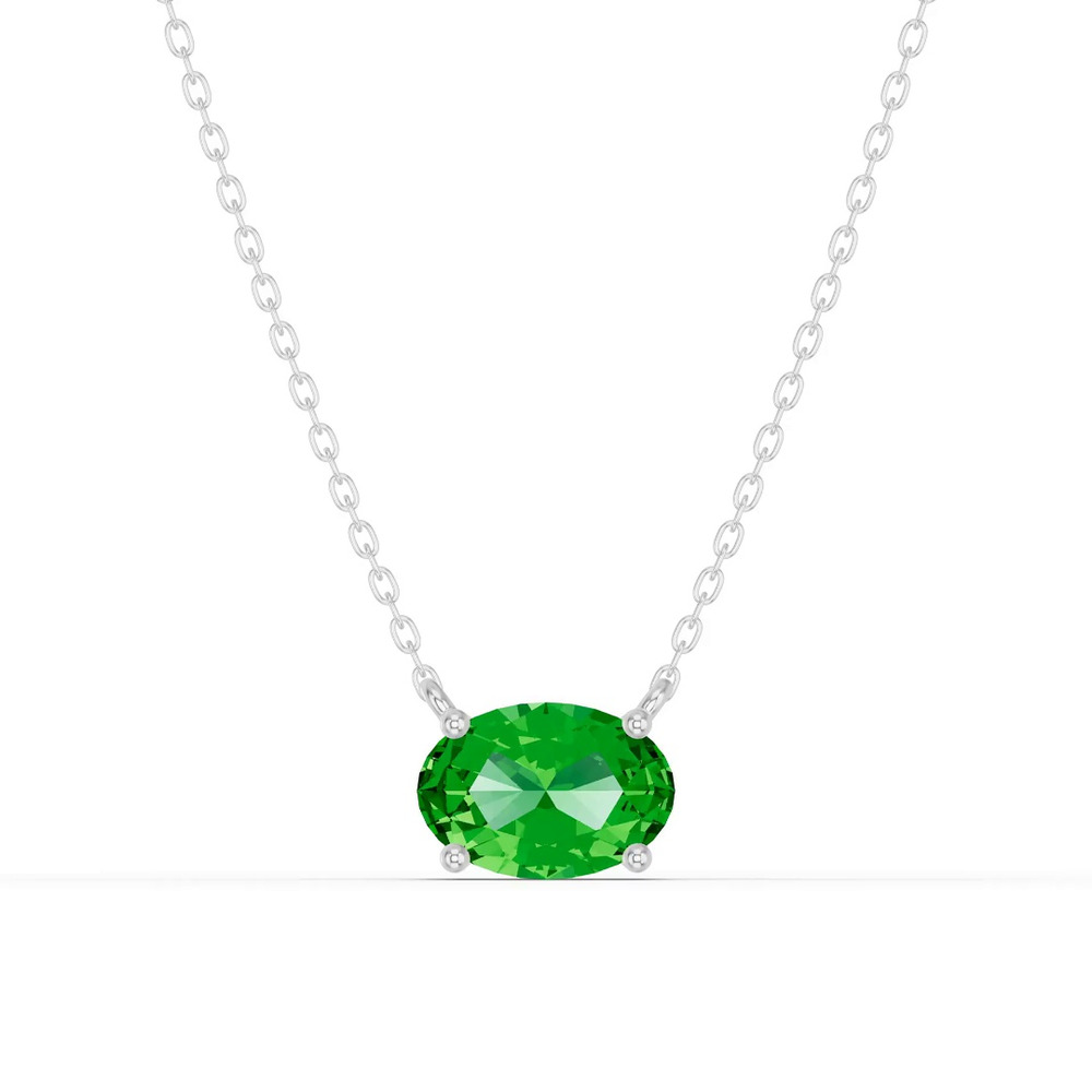 360 degree view of Oval Tsavorite East-West Solitaire Silver Necklace