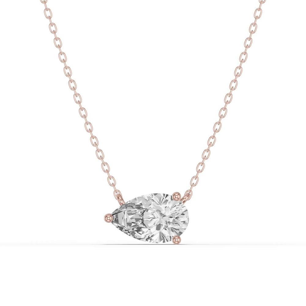360 degree view of Pear-Shaped Lab Diamond East-West Solitaire Necklace