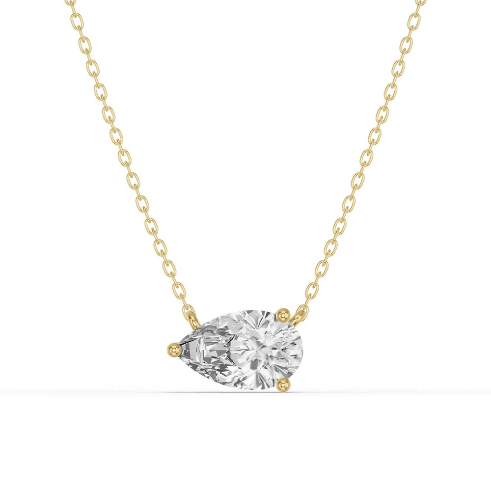 360 degree view of Pear-Shaped Lab Diamond East-West Solitaire Necklace