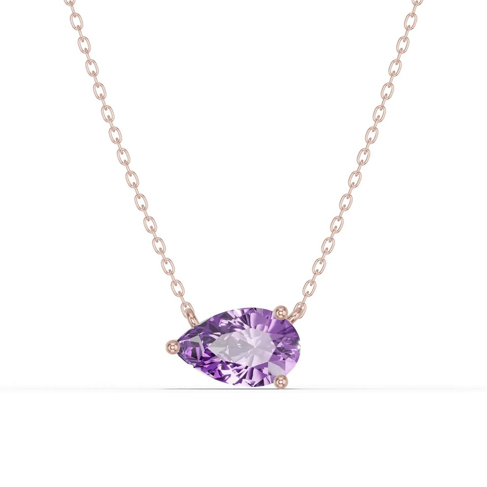 360 degree view of Pear-Shaped Amethyst East-West Solitaire Necklace