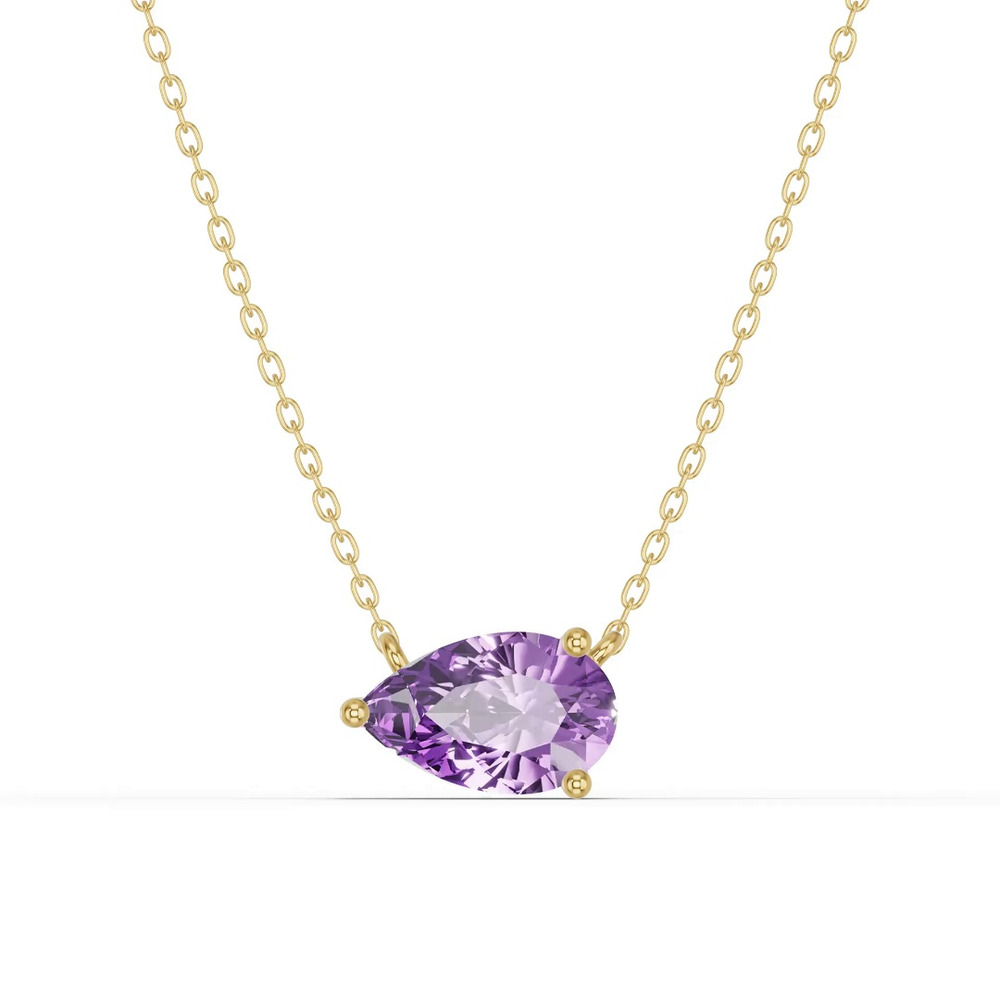 360 degree view of Pear-Shaped Amethyst East-West Solitaire Necklace