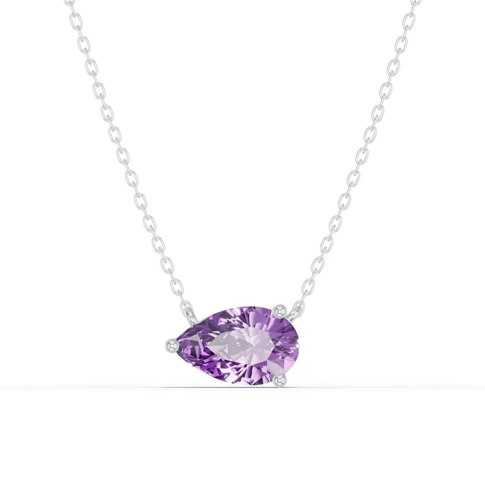 360 degree view of Pear-Shaped Amethyst East-West Solitaire Silver Necklace
