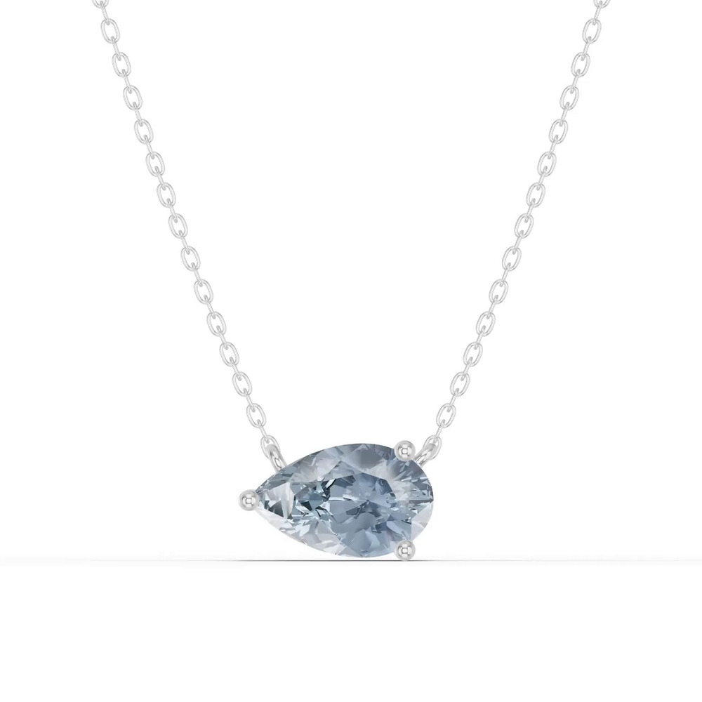 360 degree view of Pear-Shaped Aquamarine East-West Solitaire Silver Necklace