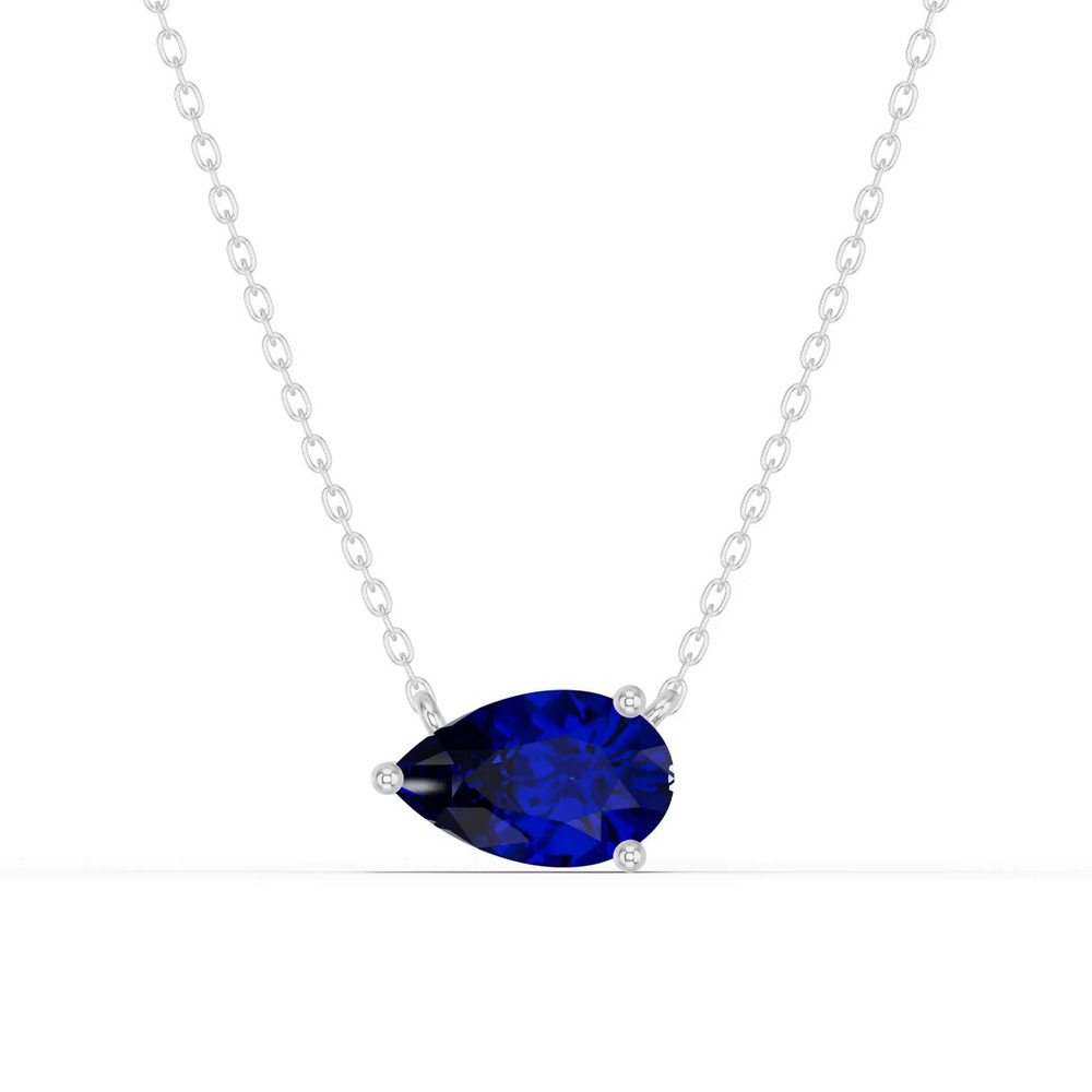 360 degree view of Pear-Shaped Sapphire East-West Solitaire Silver Necklace