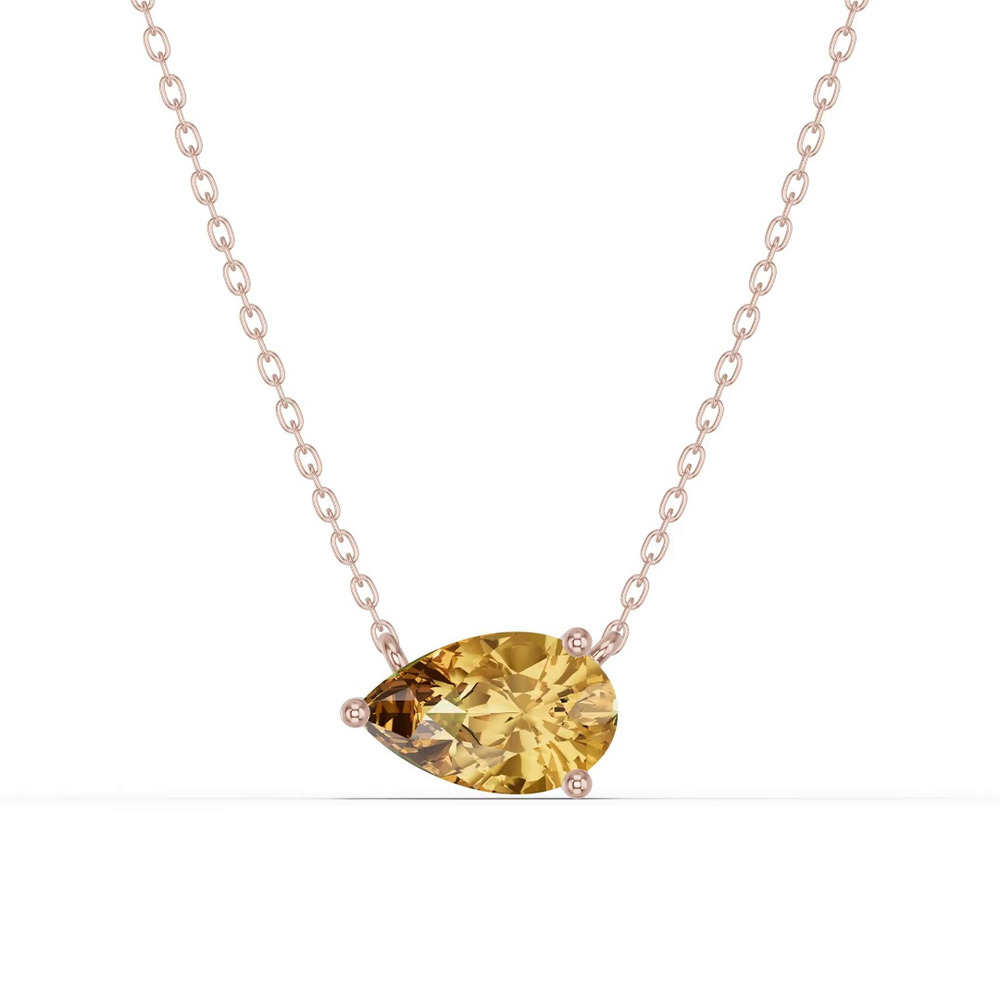 360 degree view of Pear-Shaped Citrine East-West Solitaire Necklace