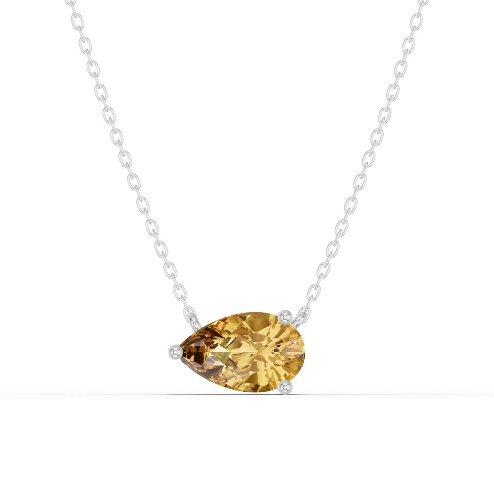360 degree view of Pear-Shaped Citrine East-West Solitaire Silver Necklace