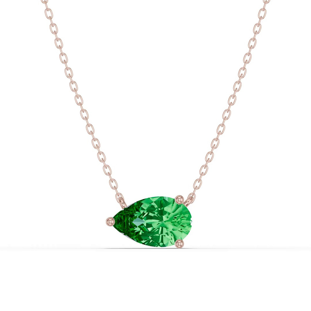 360 degree view of Pear-Shaped Emerald East-West Solitaire Necklace