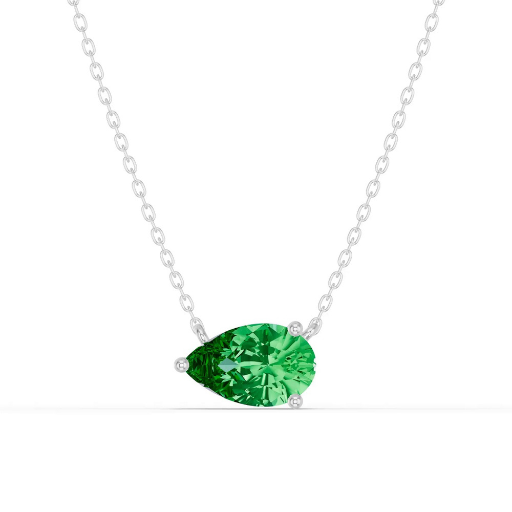 360 degree view of Pear-Shaped Emerald East-West Solitaire Necklace