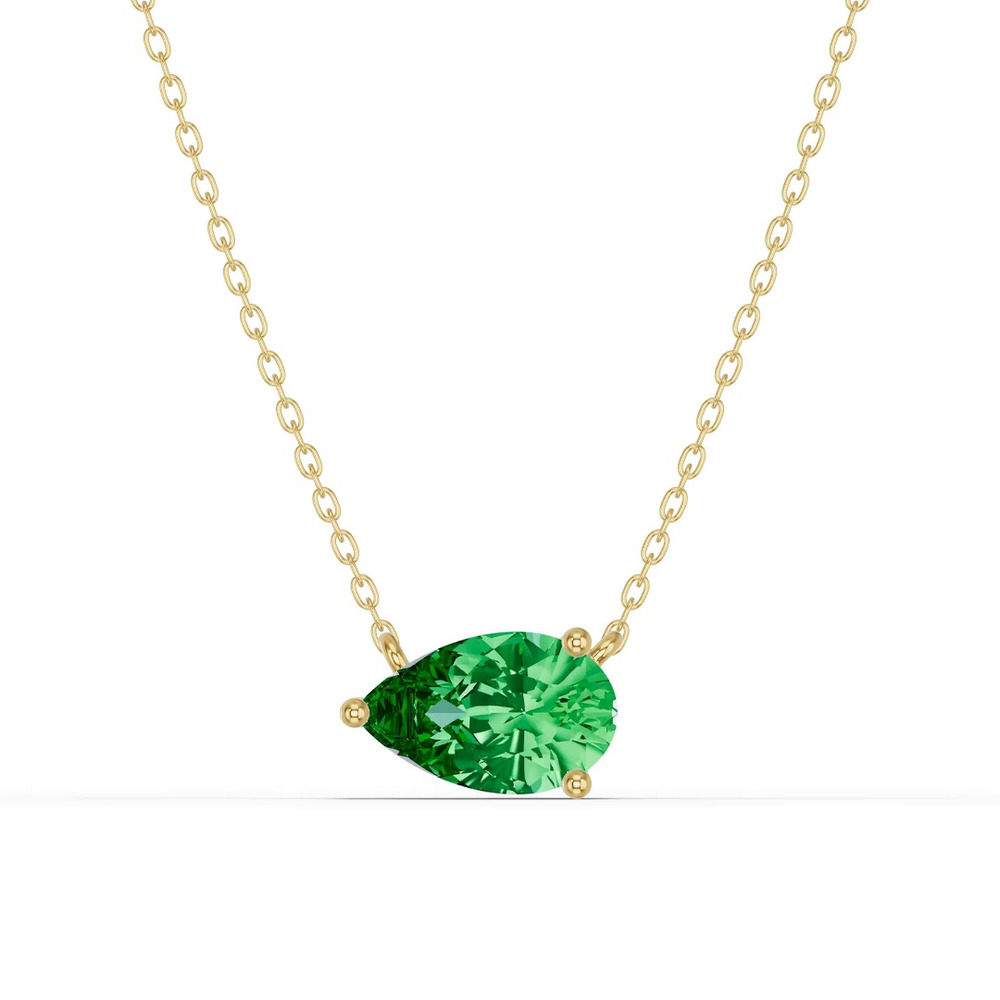 360 degree view of Pear-Shaped Emerald East-West Solitaire Necklace