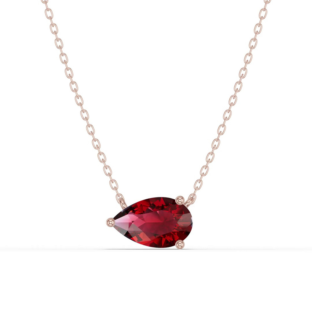 360 degree view of Pear-Shaped Garnet East-West Solitaire Necklace
