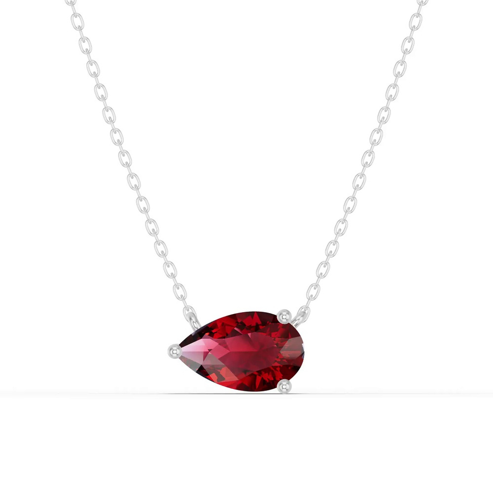 360 degree view of Pear-Shaped Garnet East-West Solitaire Silver Necklace