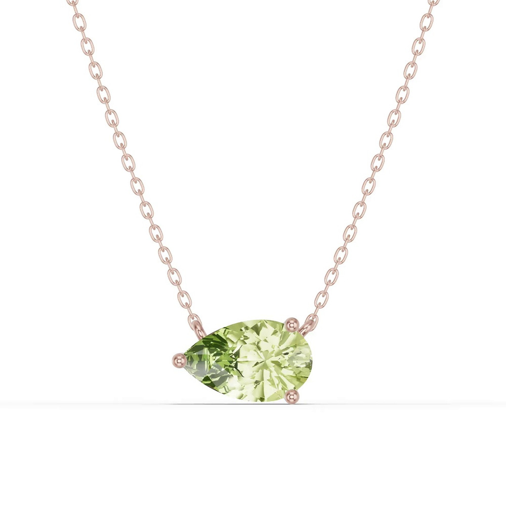 360 degree view of Pear-Shaped Peridot East-West Solitaire Necklace
