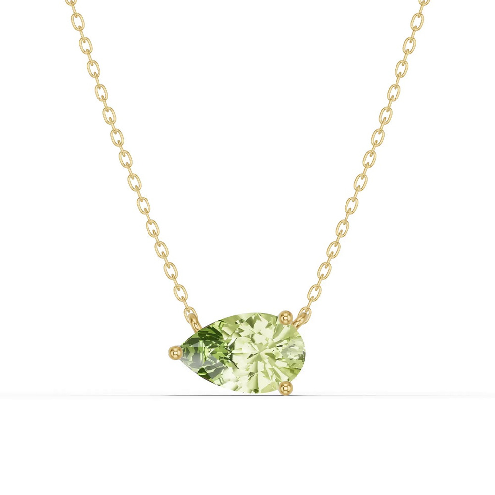 360 degree view of Pear-Shaped Peridot East-West Solitaire Necklace