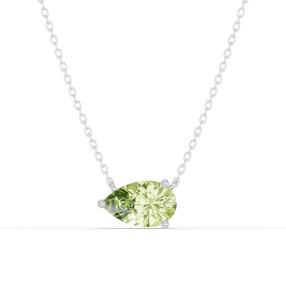 360 degree view of Pear-Shaped Peridot East-West Solitaire Silver Necklace