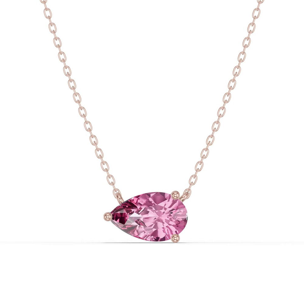 360 degree view of Pear-Shaped Pink Tourmaline East-West Solitaire Necklace