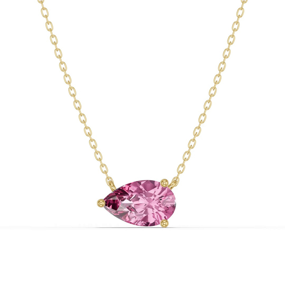 360 degree view of Pear-Shaped Pink Tourmaline East-West Solitaire Necklace