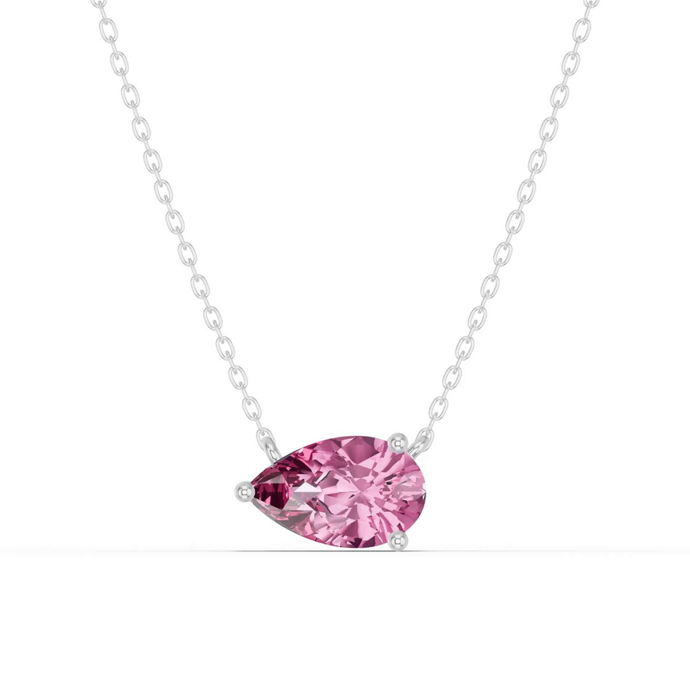 360 degree view of Pear-Shaped Pink Tourmaline East-West Solitaire Silver Necklace