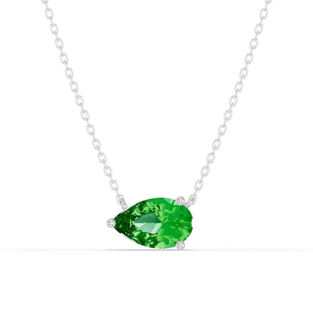 360 degree view of Pear-Shaped Tsavorite East-West Solitaire Silver Necklace