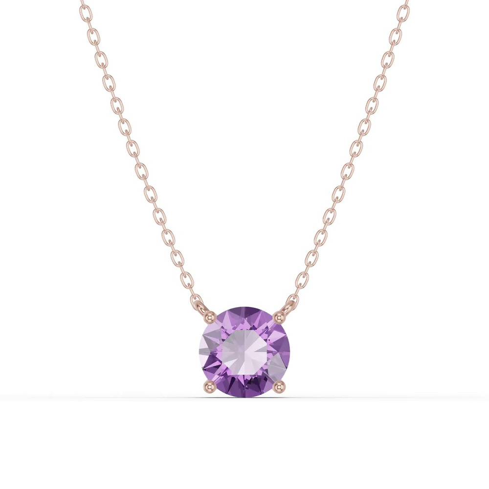 360 degree view of Round Amethyst Solitaire Necklace