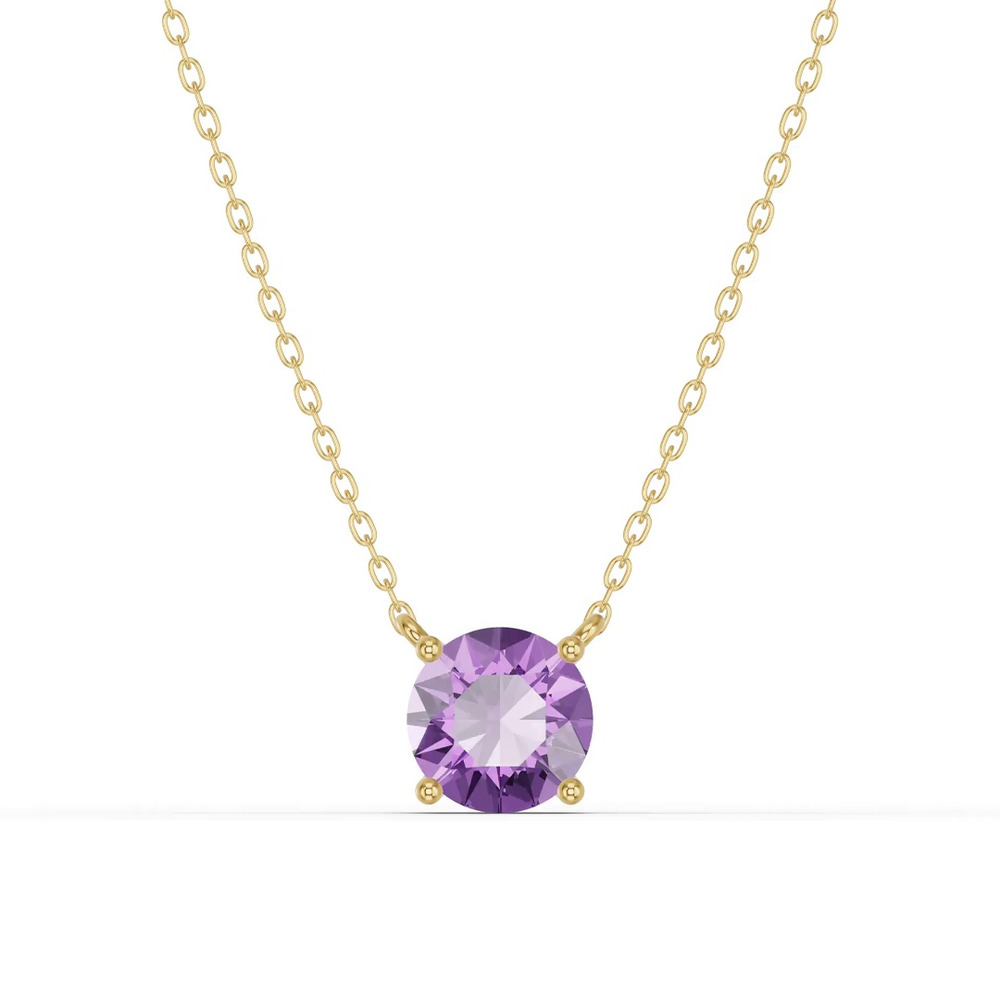 360 degree view of Round Amethyst Solitaire Necklace
