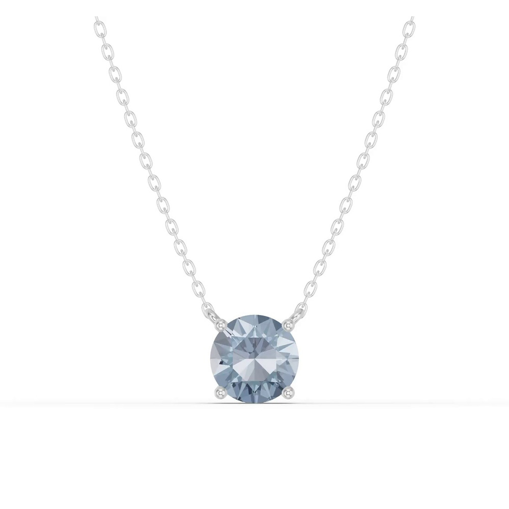 360 degree view of Round Aquamarine Solitaire Silver Necklace