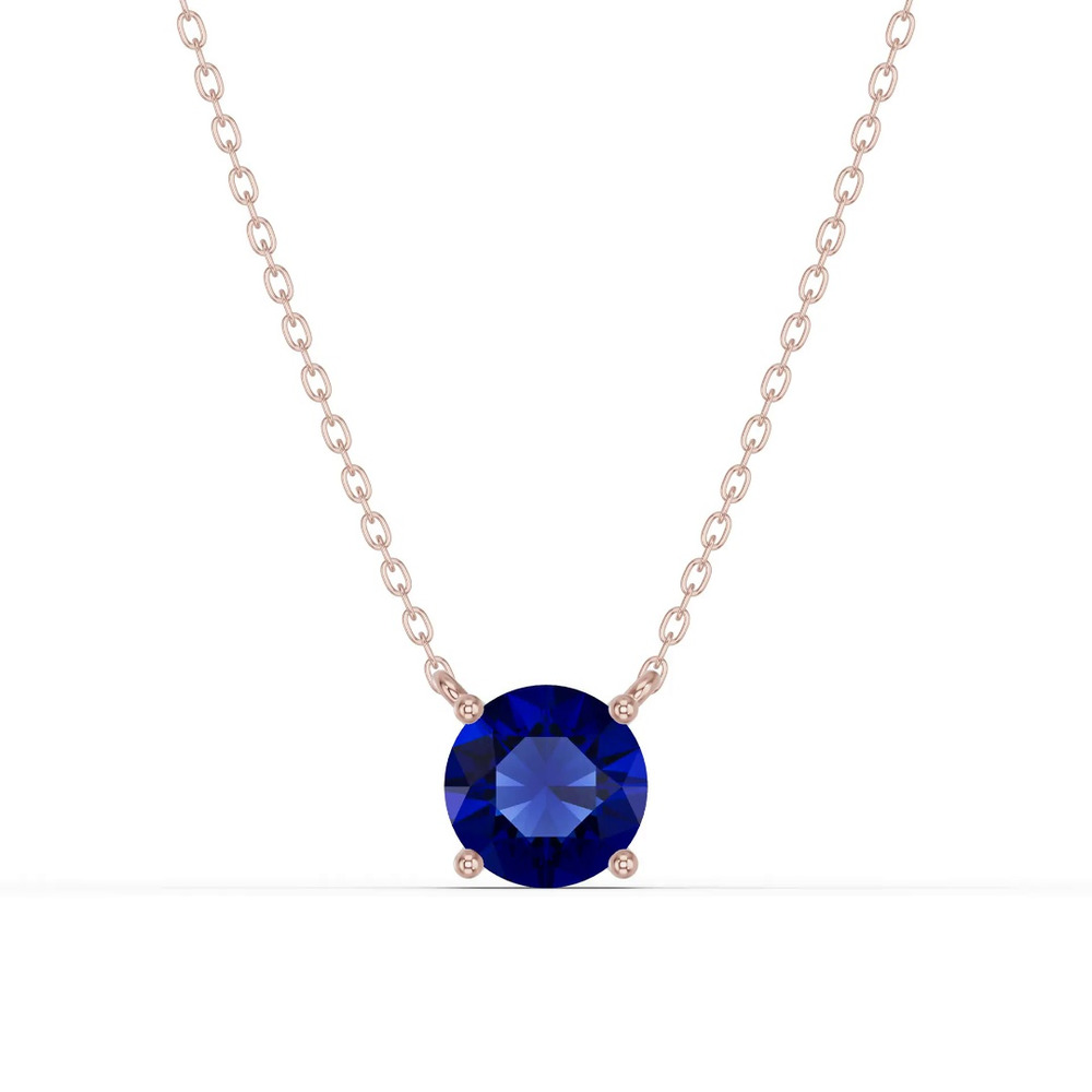 360 degree view of Round Sapphire Solitaire Necklace