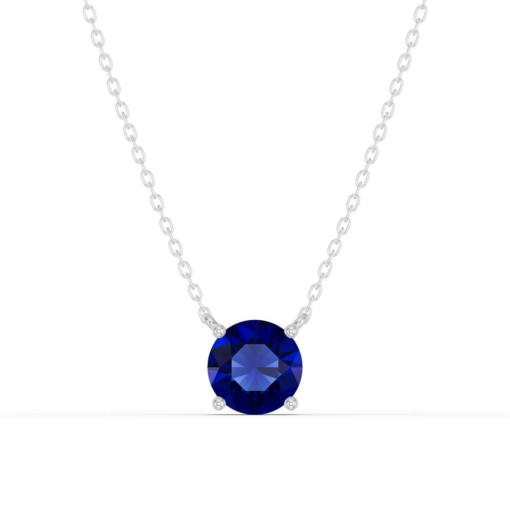 360 degree view of Round Sapphire Solitaire Necklace