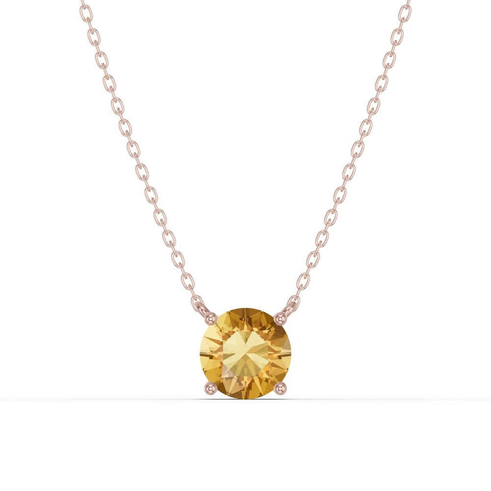 360 degree view of Round Citrine Solitaire Necklace